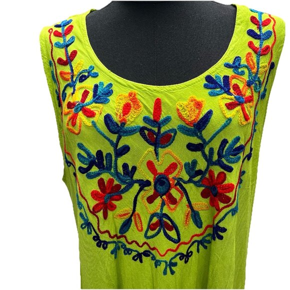 OMJA World Embroidered Tank Dress, One Size, Comfortable Flowy, Resort Beach - Picture 2 of 7